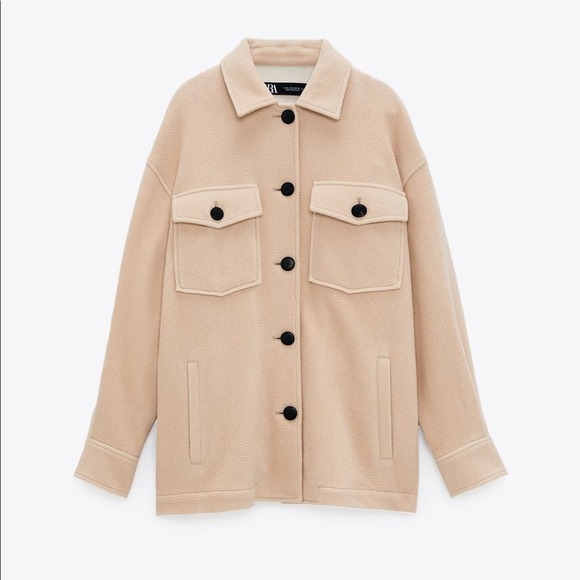 ZARA Overshirt Jacket Shackle with Pockets Beige Tan sz M medium